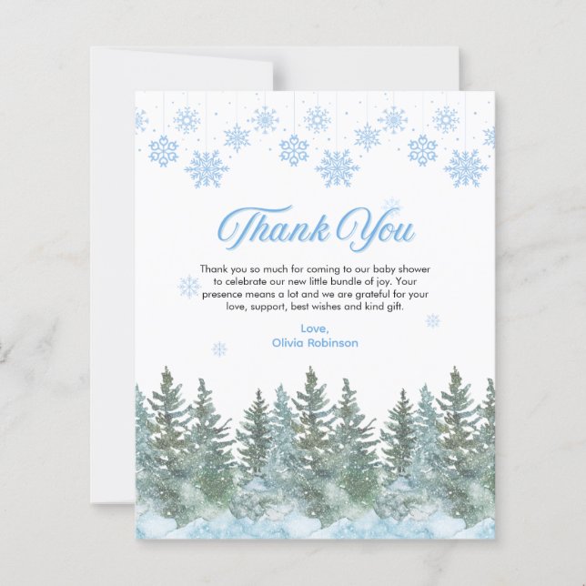Winter Snowflakes Baby Shower Thank You Card (Front)
