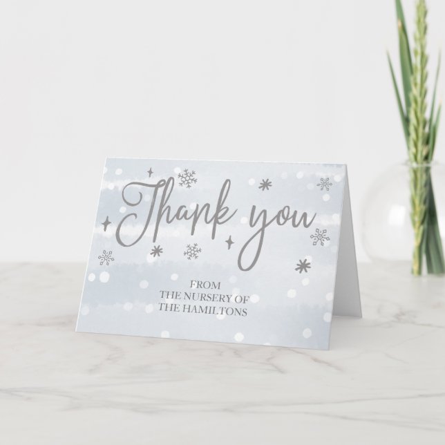 Winter Snowflakes Baby Shower Thank You Card (Front)