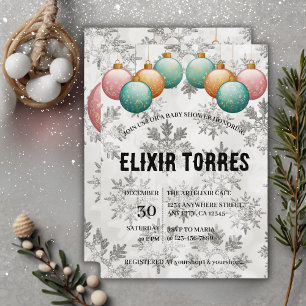 Winter Snowflakes Balls Ornaments Baby Shower Invitation