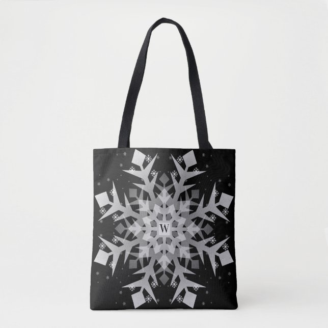 Winter Snowflakes Black All-Over-Print Tote (Front)