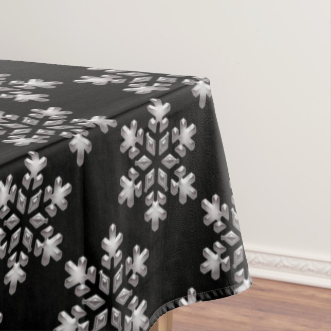 Winter Snowflakes Black And White Christmas Snow Tablecloth (In Situ)
