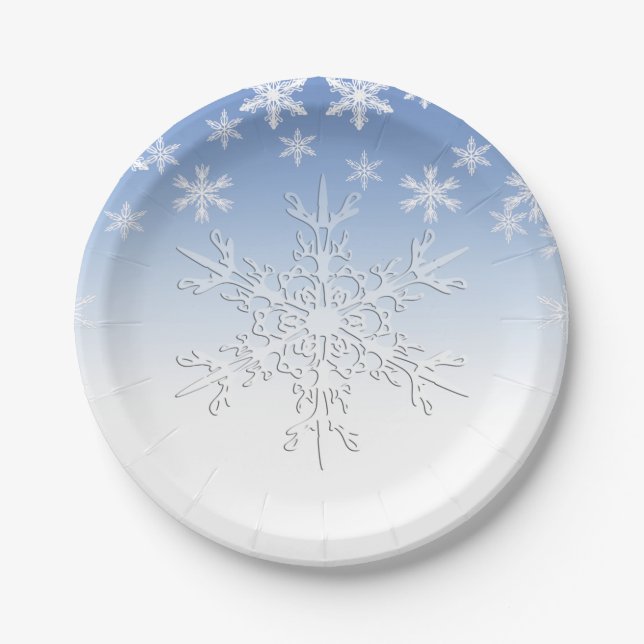 Winter Snowflakes Blue 7" Paper Plate (Front)