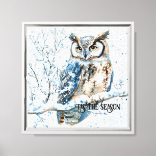 Winter Snowflakes Blue Owl Christmas Canvas Print