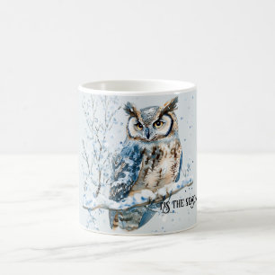 Winter Snowflakes Blue Owl Christmas Snow Coffee Mug