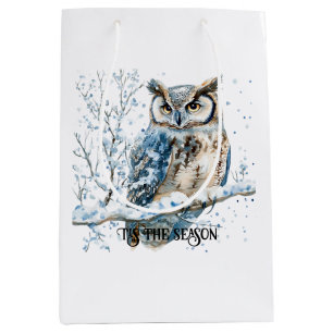 Winter Snowflakes Blue Owl Christmas Snow Medium Gift Bag