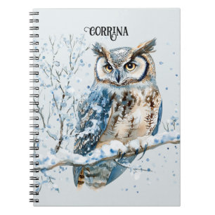 Winter Snowflakes Blue Owl Christmas Snow Notebook