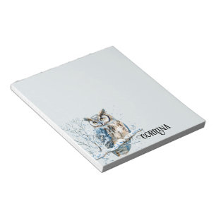 Winter Snowflakes Blue Owl Christmas Snow Notepad