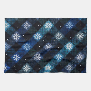 Winter Snowflakes Blue Plaid Holiday Tea Towel