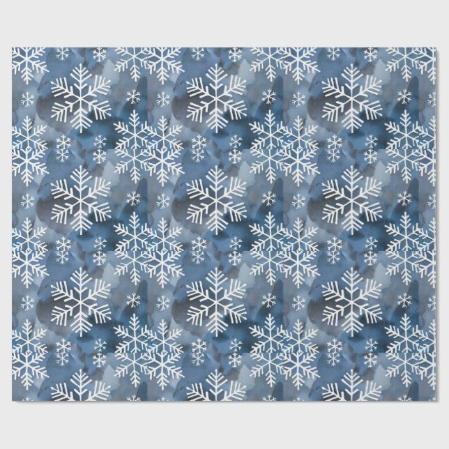 Winter Snowflakes Blue Wrapping Paper (Flat)