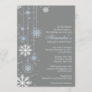 Winter Snowflakes Boy Baby Shower Invitation