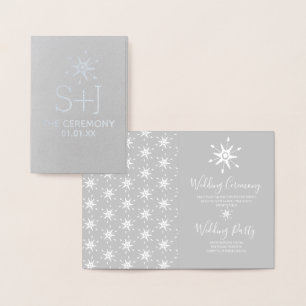 Winter Snowflakes Ceremony Wedding Program Silver Foil Card