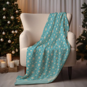 Winter Snowflakes Christmas Holiday Add Name Cute Fleece Blanket