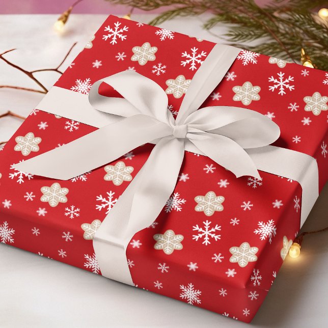 Winter Snowflakes Cookies Red Christmas Holidays Wrapping Paper (Creator Uploaded)