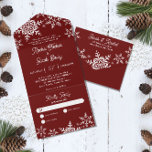 Winter Snowflakes Dark Red Christmas Wedding All In One Invitation<br><div class="desc">This all in one wedding design is accented with elegant snowflakes. Click the customise button for more flexibility in modifying the text. Variations of this design, different paper types, as well as coordinating products are available in our shop, zazzle.com/store/doodlelulu. Contact us if you need this design applied to a specific...</div>