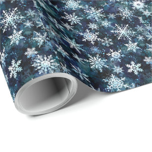 Winter Snowflakes Deep Blue Magical Night Wrapping Paper
