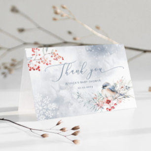 Winter snowflakes dusty blue baby shower thank you card