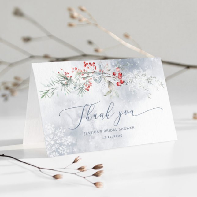 Winter snowflakes dusty blue Bridal thank you Card (Creator Uploaded)
