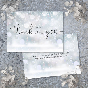 Winter Snowflakes Elegant Heart Script Thank You Card