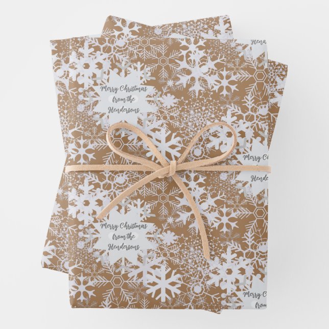 Winter Snowflakes Elegant Personalised Christmas Wrapping Paper Sheet (In situ)