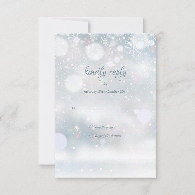 Winter Snowflakes Elegant Script Wedding RSVP (Front)