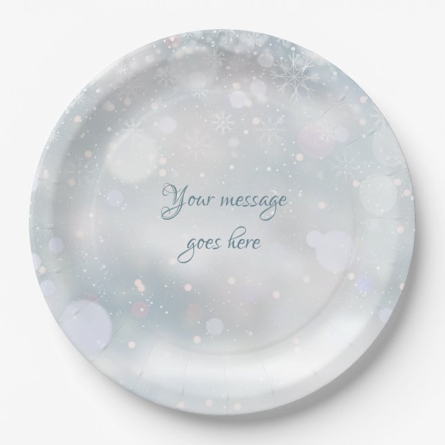 Winter Snowflakes Elegant Script Your Message Paper Plate (Front)
