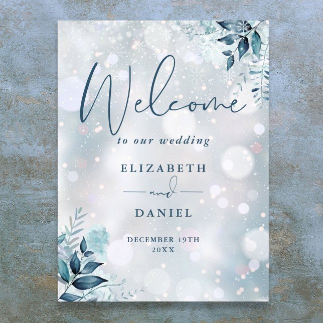 Winter Snowflakes Floral Wedding Welcome Sign (Winter Snowflakes Floral Wedding Welcome Sign)