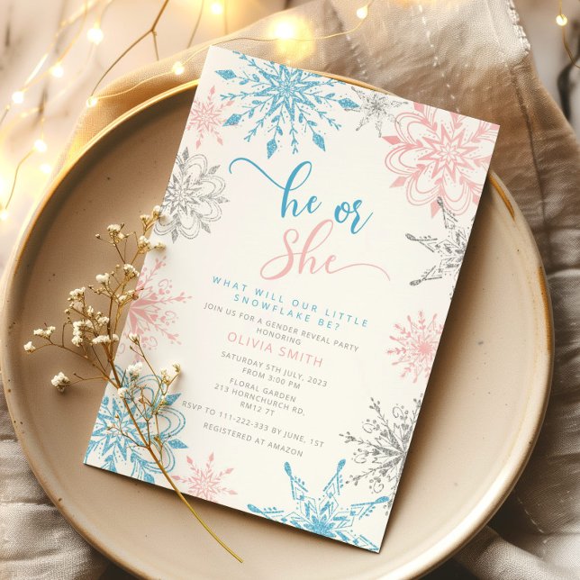 Winter snowflakes gender reveal Invitation (Creator Uploaded)