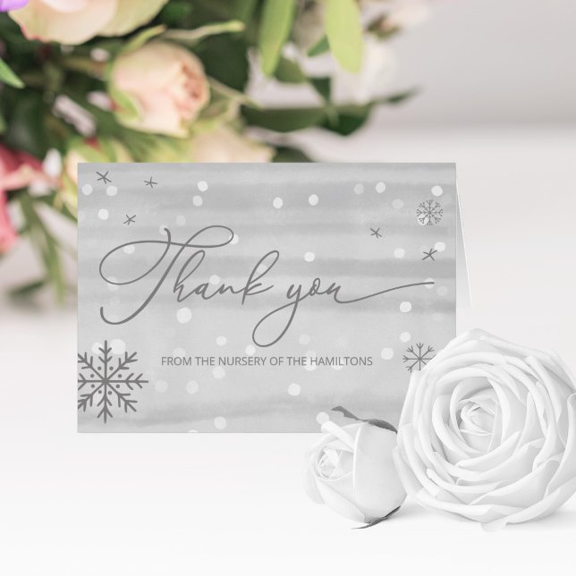 Winter Snowflakes Gray Baby Shower Thank You (Creator Uploaded)