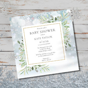Winter Snowflakes Greenery Baby Shower Invitation