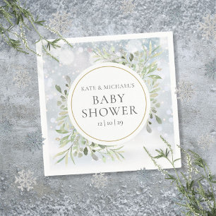 Winter Snowflakes Greenery Baby Shower Napkin