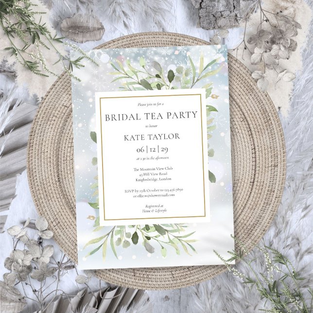 Winter Snowflakes Greenery Bridal Tea Party Invitation (Winter Snowflakes Greenery Bridal Tea Party Invitation)