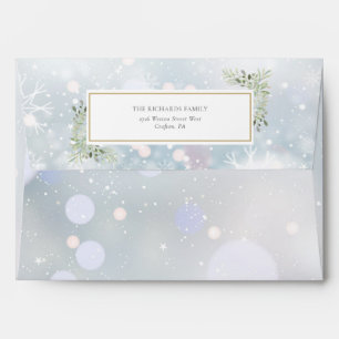 Winter Snowflakes Greenery Leaves Return Address Envelope