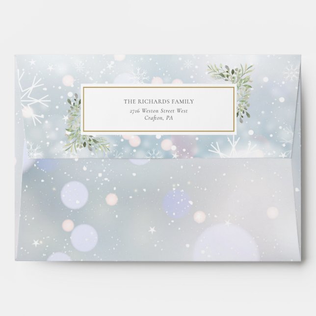 Winter Snowflakes Greenery Leaves Return Address Envelope (Back (Top Flap))