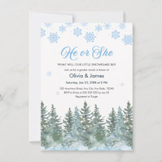 Winter Snowflakes He or She Gender Reveal Invitation