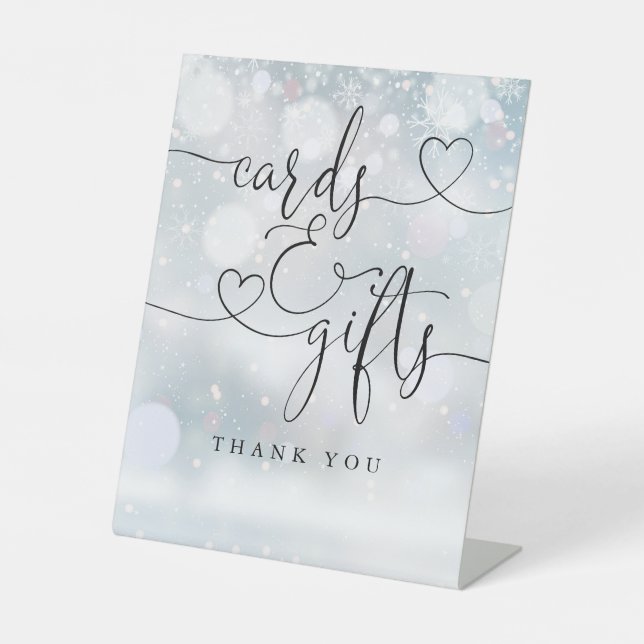 Winter Snowflakes Heart Script Cards And Gifts Pedestal Sign (Front)
