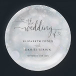 Winter Snowflakes Heart Script Wedding Paper Plate<br><div class="desc">This elegant heart script winter wedding design can be personalised with your celebration details set in chic typography. Designed by Thisisnotme©</div>
