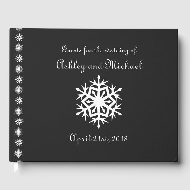 Winter Snowflakes in Black Guest Book (Front)