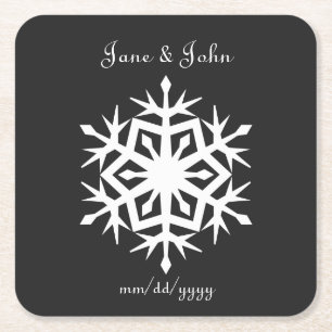Winter Snowflakes in Black Paper Coaster