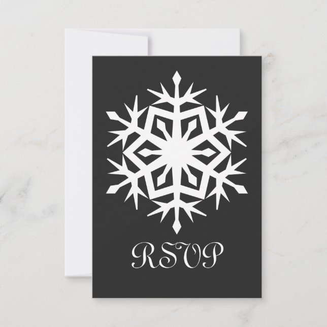 Winter Snowflakes in Black RSVP Card (Front)