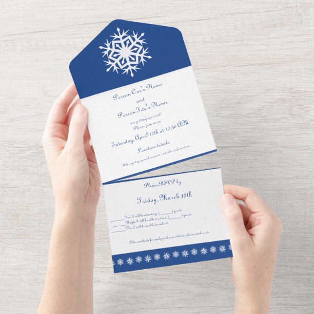 Winter Snowflakes in Blue All In One Invitation (Tearaway)