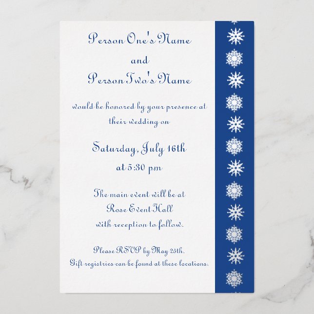 Winter Snowflakes in Blue Foil Invitation (Front)