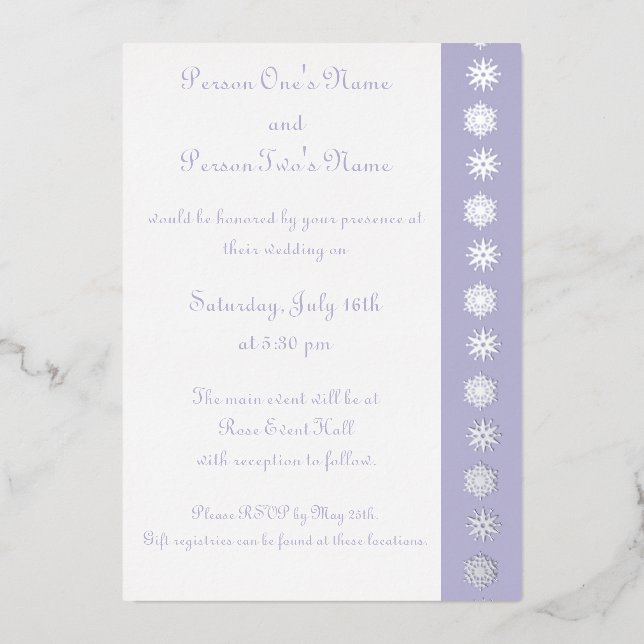 Winter Snowflakes in Lavender Foil Invitation (Front)