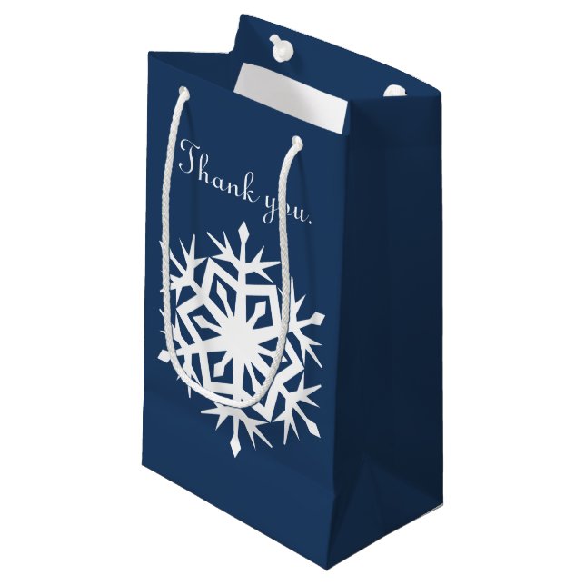 Winter Snowflakes in Navy Gift Bag (Front Angled)