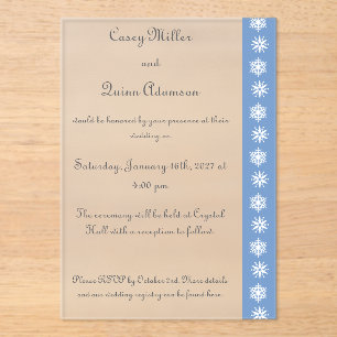 Winter Snowflakes in Periwinkle Acrylic Wedding  Invitations