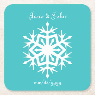 Winter Snowflakes in Turquoise Paper Coaster