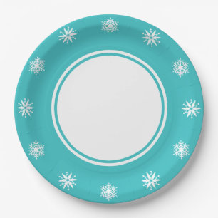 Winter Snowflakes in Turquoise Paper Plate