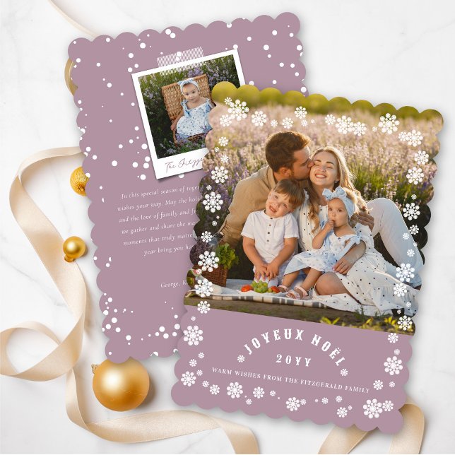 Winter Snowflakes Joyeux Noel Christmas Chic Photo Holiday Card (Creator Uploaded)