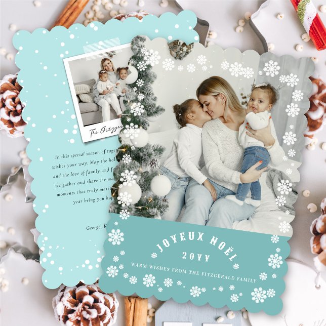 Winter Snowflakes Joyeux Noel Christmas Chic Photo Holiday Card (Creator Uploaded)