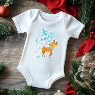 Winter Snowflakes Merry Christmas Deer   Holidays Baby Bodysuit