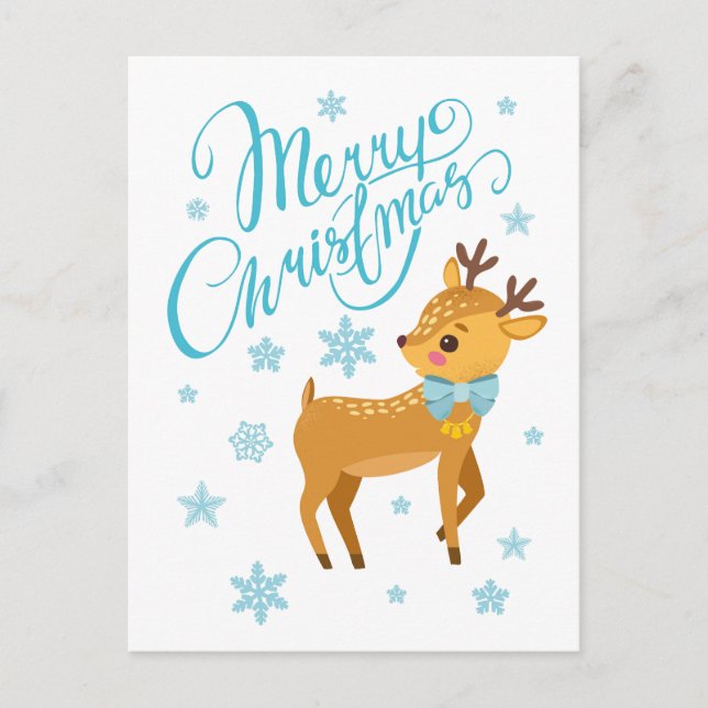 Winter Snowflakes Merry Christmas Deer | Holidays Postcard (Front)